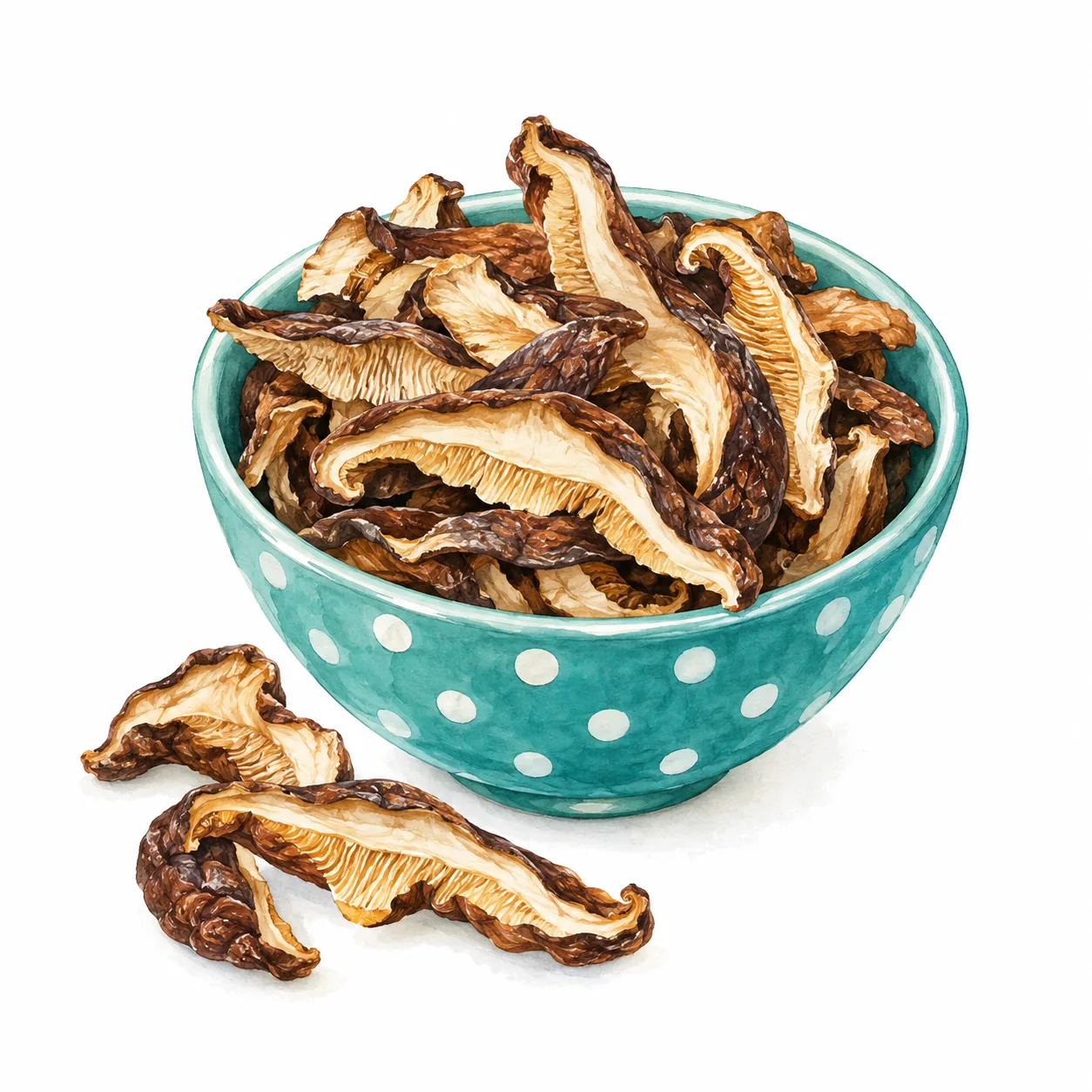 Schälchen mit Getrocknete Shiitake, in Scheiben