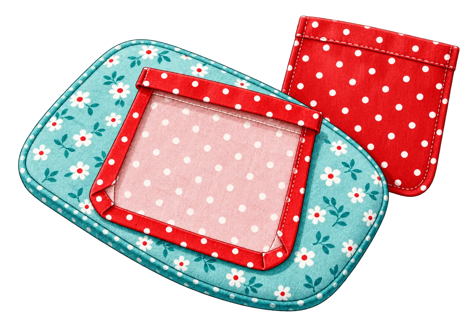 Patchtasche auf türkisfarbener Bügelmatte