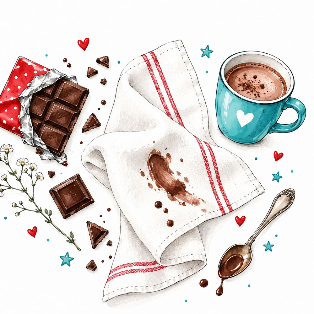 Illustration: Schokoladefleck auf einem Tuch