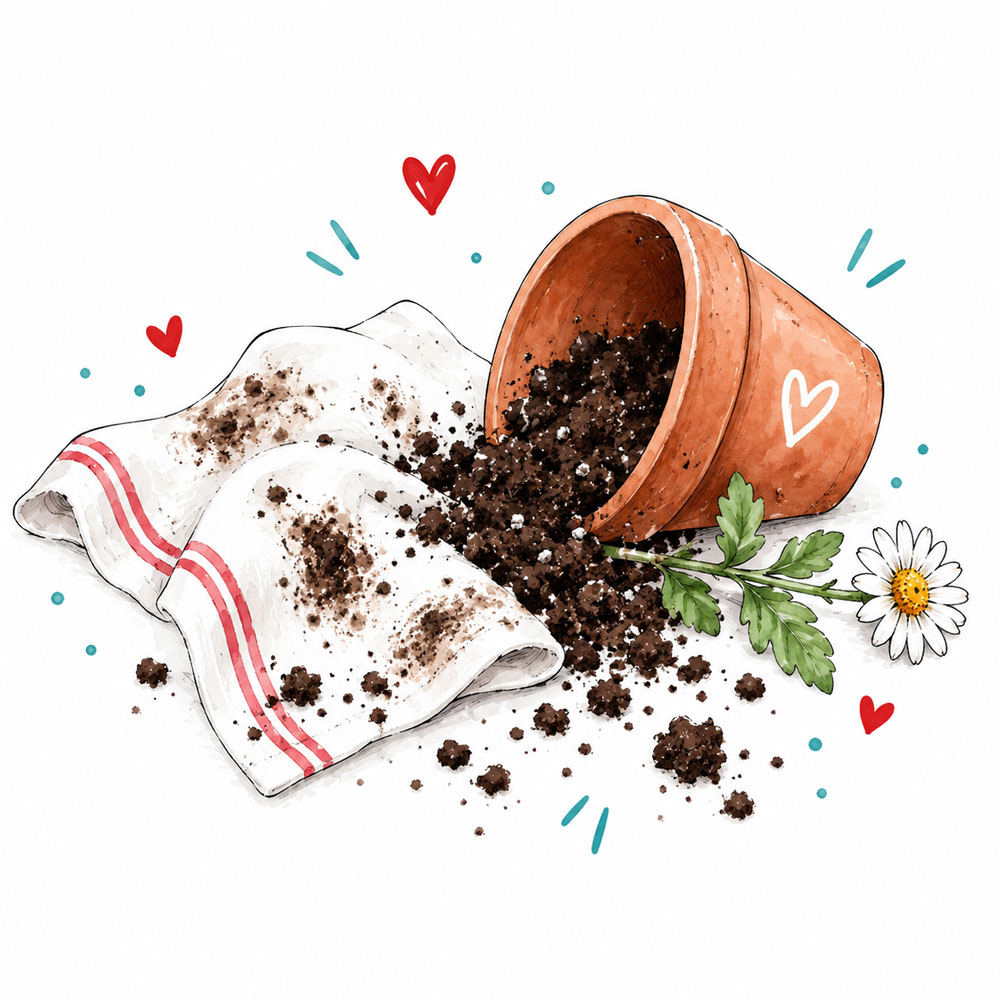 Illustration: Erde & Matschfleck auf einem Tuch