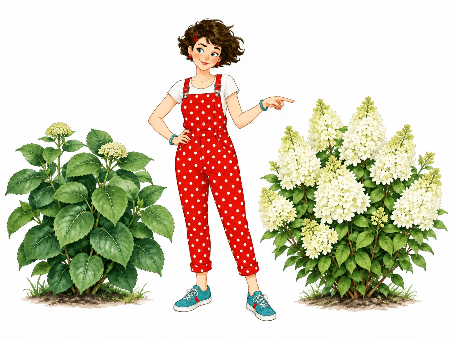 Tante Ema vergleicht eine Bauernhortensie ohne Blüten mit einer üppig blühenden Rispenhortensie