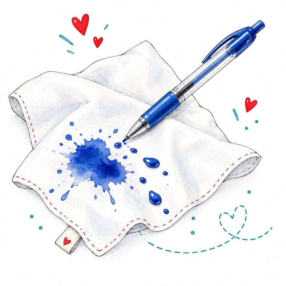 Illustration: Kugelschreiberfleck auf einem Tuch