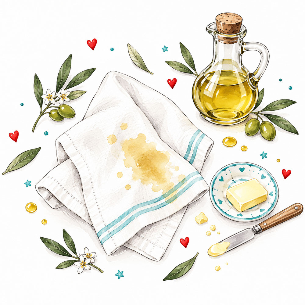 Illustration: Fett & Öl (auch Butter)fleck auf einem Tuch