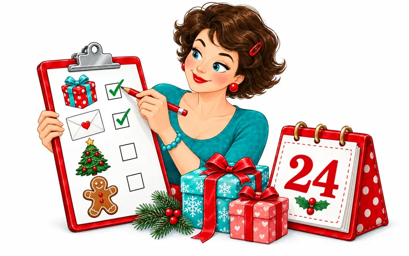 Tante Emas Weihnachtsplan mit Countdown und Vorbereitungs-Schritten.