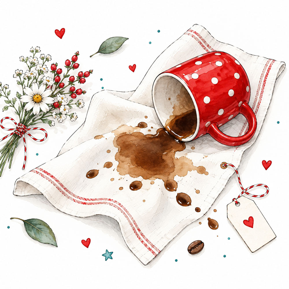 Illustration: Kaffeefleck auf einem Tuch
