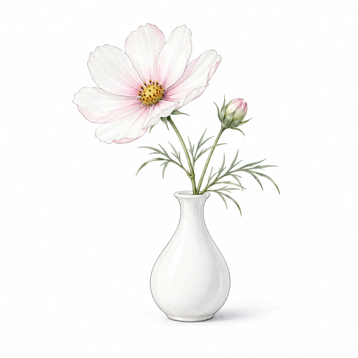 Eine einzelne Blüte in einem schlichten Glas.