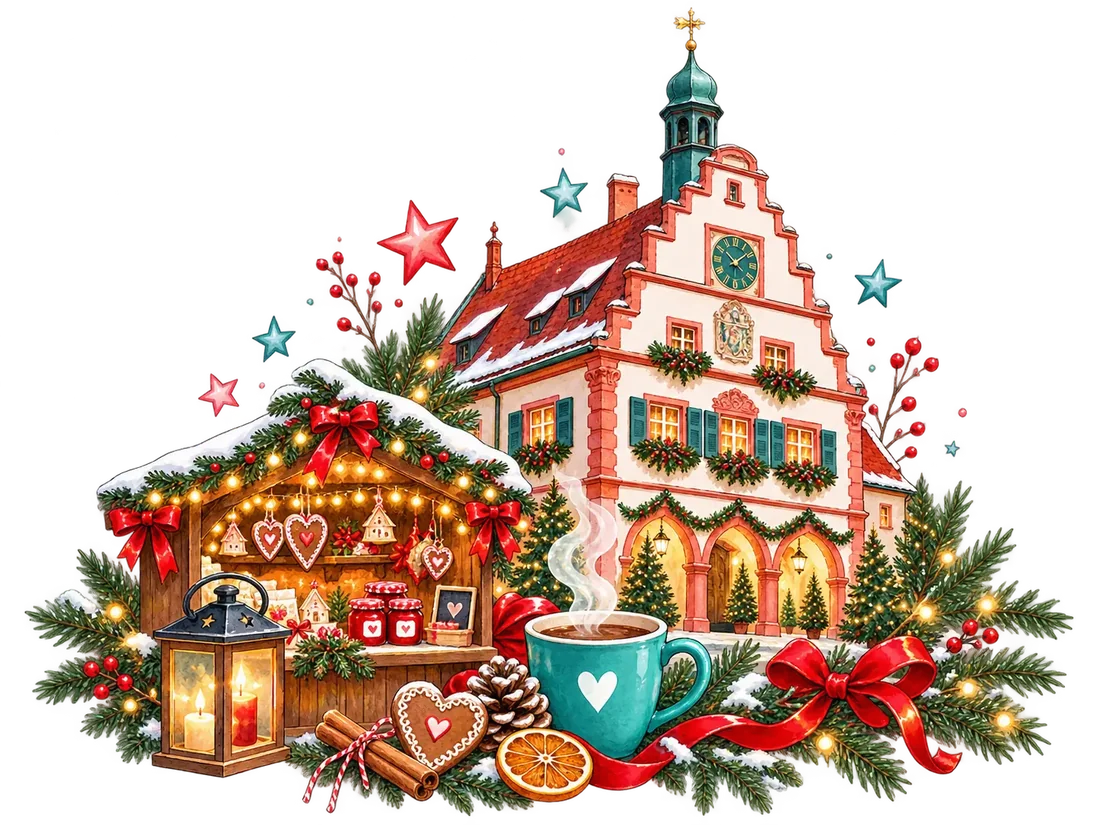 Weihnachtlicher Marktstand vor dem Gengenbacher Rathaus