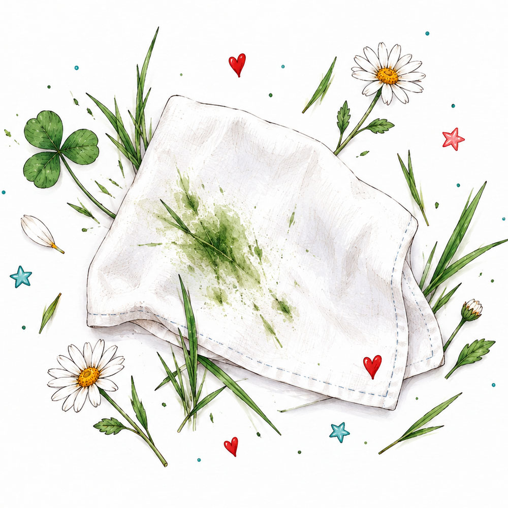 Illustration: Grasfleck auf einem Tuch