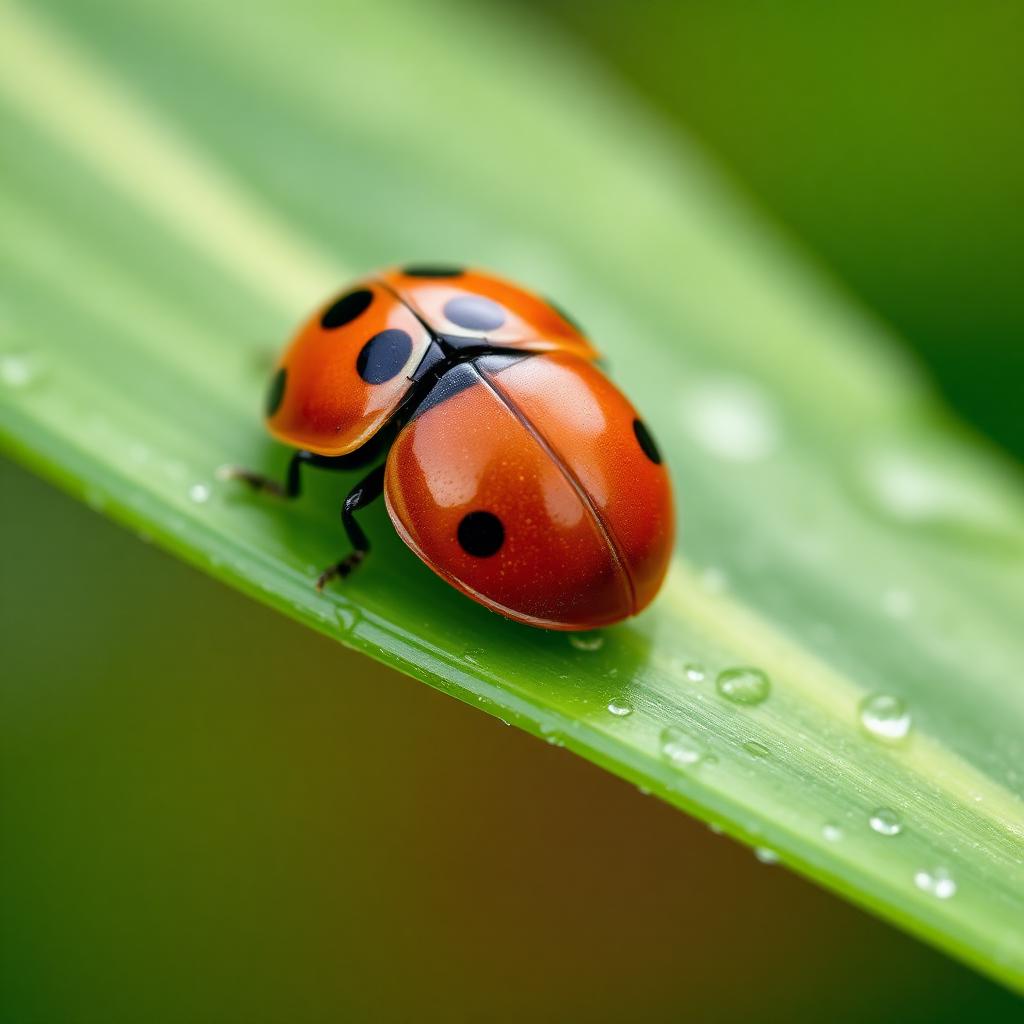 Marienkäfer auf einem grünen Blatt